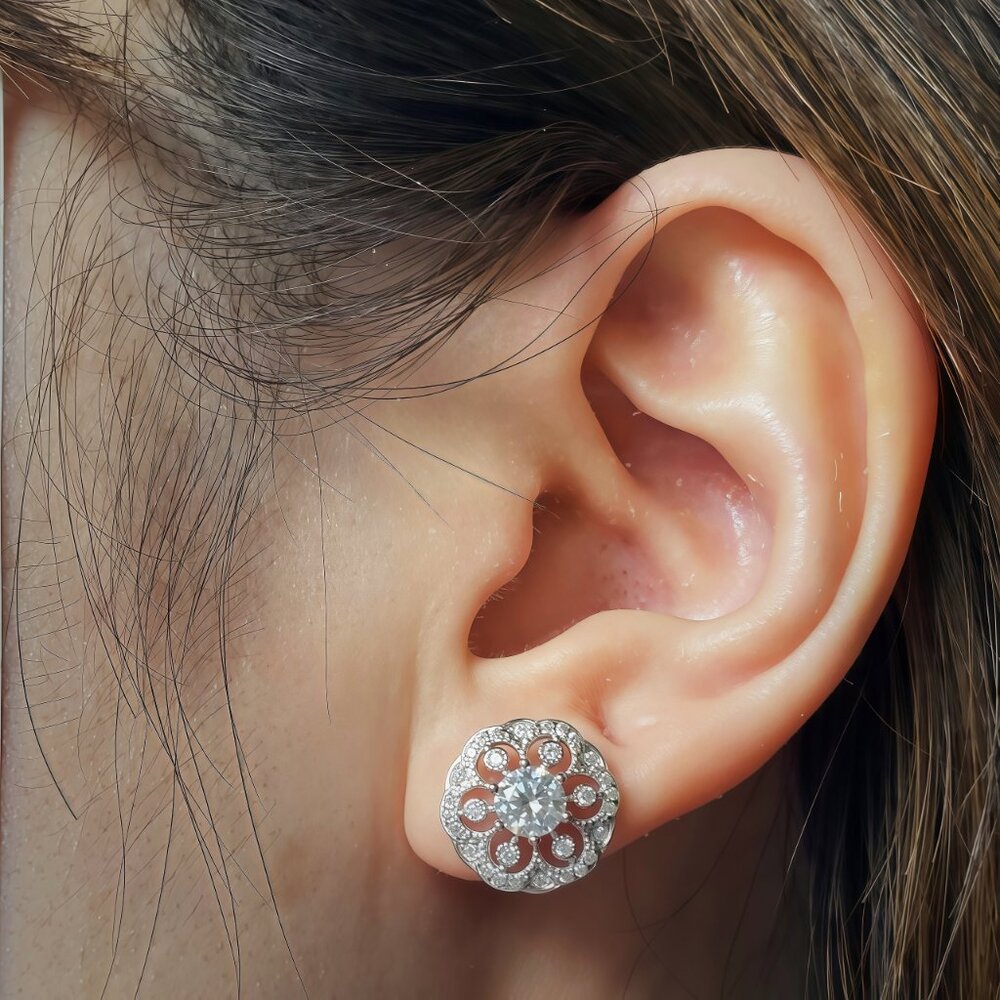 NEW Certified 1ct. t.w. Moissanite Flower Stud Earrings - Picture 7 of 8